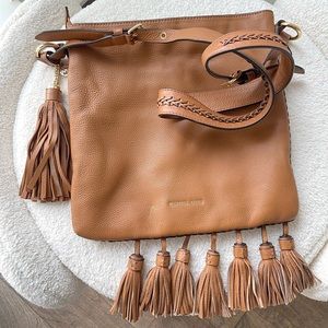 MICHAEL KORS COGNAC LEATHER CROSSBODY TASSEL BAG
